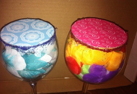 Wine Glass Candle Holders - add glitter or ribbon around the rim