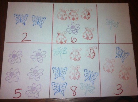 Insect Stamping Activities - same sheet with correct number of stamped insects