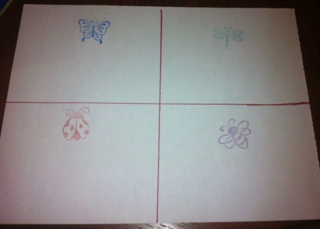 Insect Stamping Activities - draw four squares for practicing letters, sounds, and writing