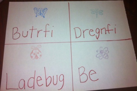 Insect Stamping Activities - child writes the name