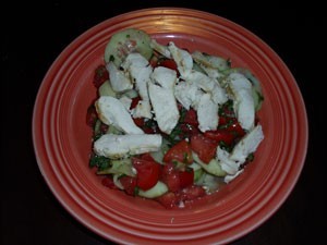 Basil Tomato Salad with Grilled Chicken - plated salad