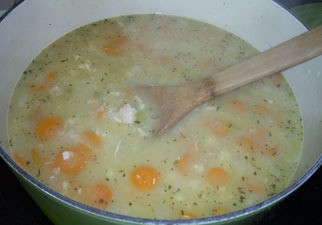 Chicken and Rice Soup - Cooing in pan