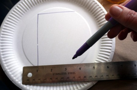 Paper Plate Cookie Gift Basket - draw a rectangle in the middle of the plate