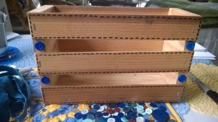 Embellishing a Wooden Crate as a Recipe Box - adding buttons