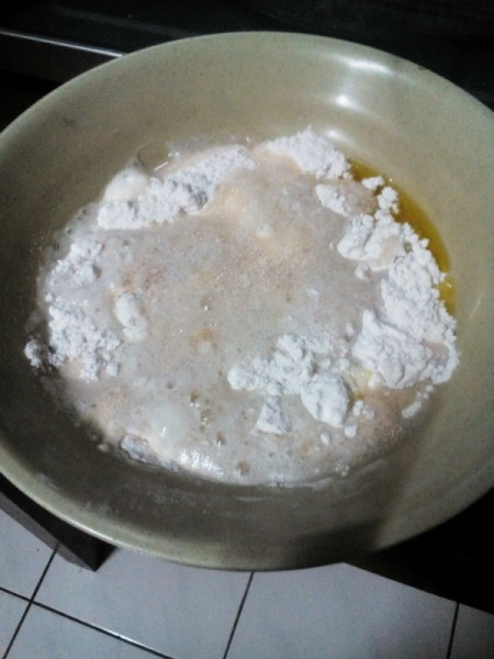 flour, water and butter in bowl