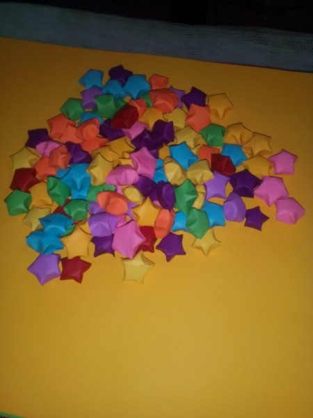 Folded Paper Stars in a Jar - multicolor stars