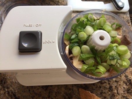 shrimp, green onions and mushrooms in food processor