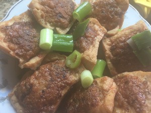 Tofu Stuffed with Ground Turkey, Shrimp and Mushroom