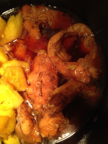 pineapple and catfish in pan