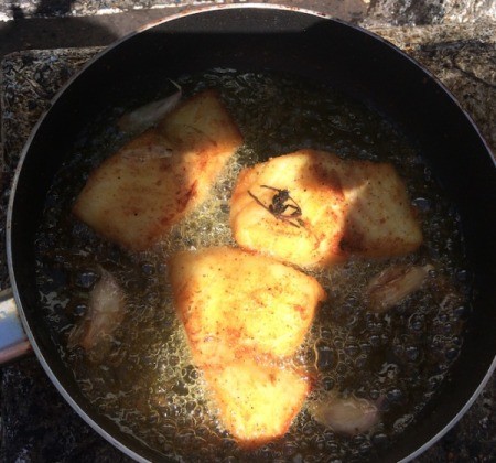 Cod Fillet frying in pan