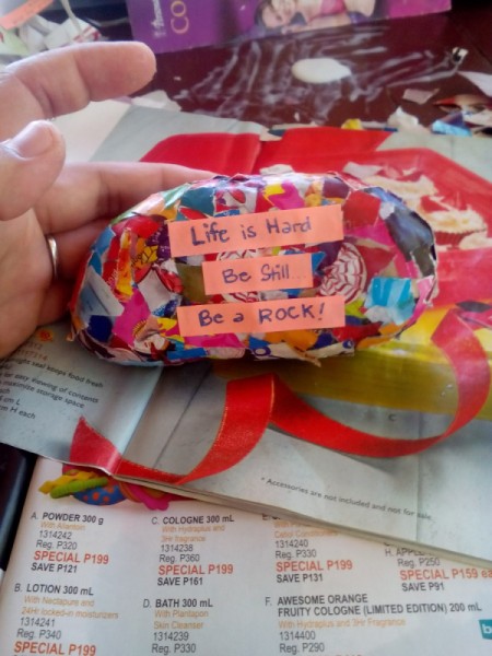 Paper Weight - write quote on strips of paper and glue on