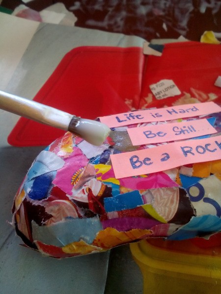 Paper Weight - brush on more glue over quote