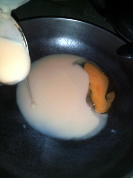 condensed milk and egg in pan
