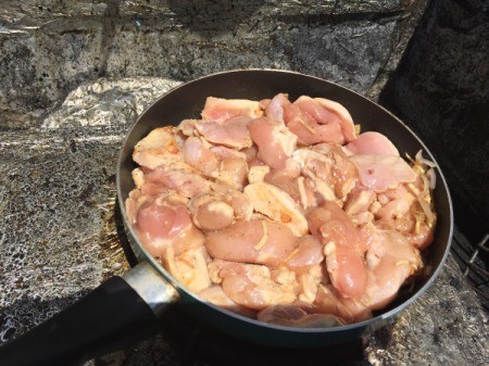 chicken pieces in pan
