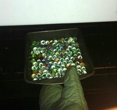 How to Make Crystallized Marbles - use an oven mitt and remove pan from the oven