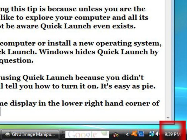 A computer screen showing how to use Window's Quick Launch options.