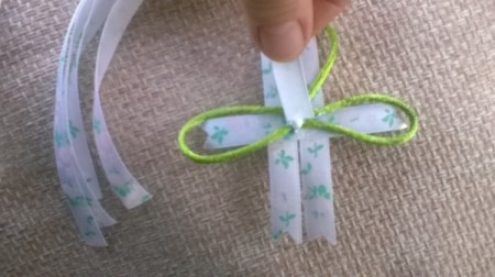 Ribbon and Cord Brooch - glue each end of one piece of ribbon to center