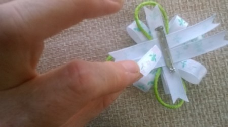 Ribbon and Cord Brooch - Cut a small length of ribbon to fit in the pin on the back