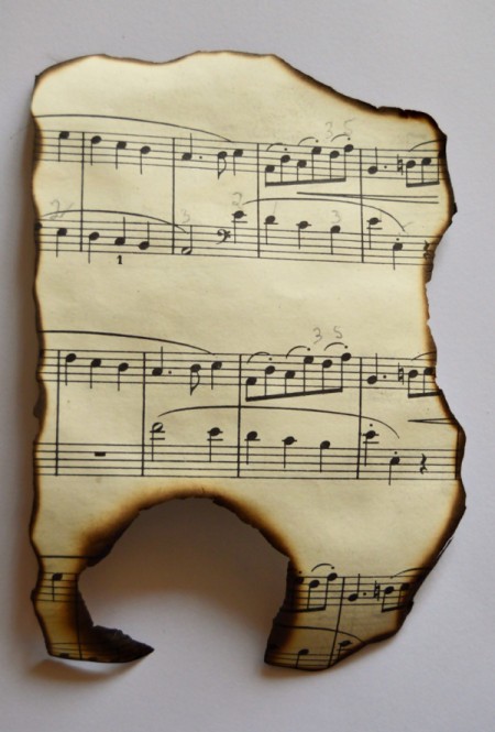 Vintage Music Birthday Card - cut a piece of the music sheet, burn edges