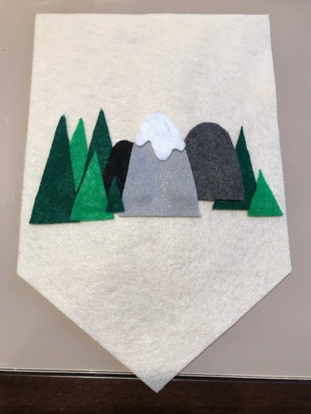 Pennant Flag Kids Room Decor - trees and snow capped mountain pieces arranged