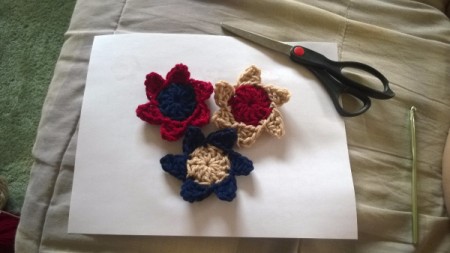 Crocheted Americana Centerpiece - flowers completed