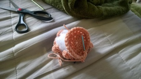 Crocheted Turtle - make and stitch on belly adding stuffing