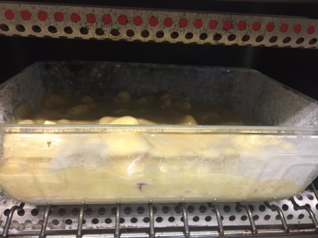 Strawberry Banana Bread in the oven