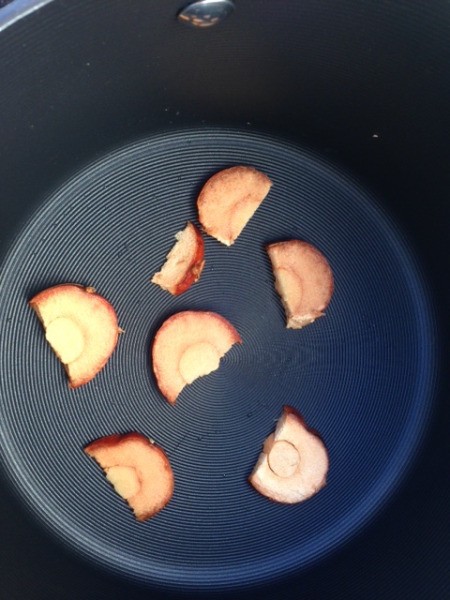 galangal pieces in pan