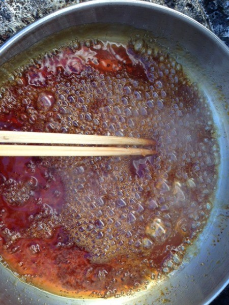 water and sugar in pan