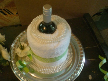 Bridal Shower Centerpiece or Gift - bottle in center of large towel