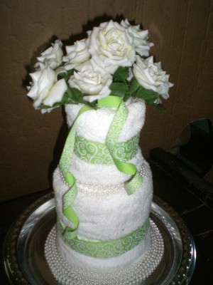 Bridal Shower Centerpiece or Gift - finished towel cake gift