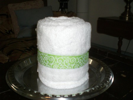 Bridal Shower Centerpiece or Gift - place large towel on the tray