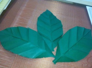 Folded Paper Leaf - three finished leaves