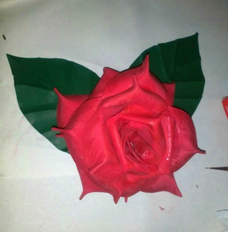 Folded Paper Leaf - leaves mounted to foam rose