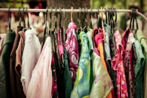 Clothes hanging at Yard Sale