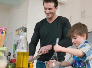 Father and Son Cooking Dinner Together