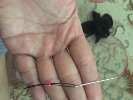 Mini Flower Crop Top from Leggings - thread a bead onto your needle and thread