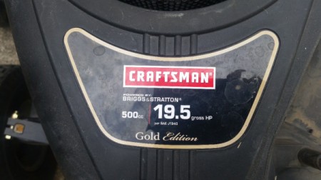 Craftsman LT2000 Will Not Start - closeup of sticker with Hp noted