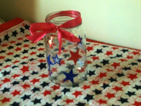 Patriotic Decorative Jar - ribbon tied to neck of the jar