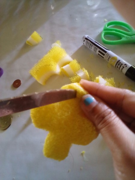 Sponge Car Air Freshener - use a knife to make a hole