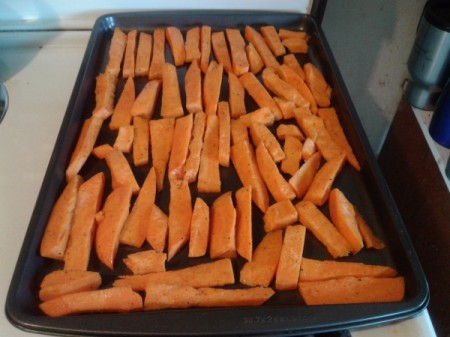 Roasted Sweet Potato Fries on baking sheet