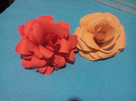 Layered Paper Flowers - slim petaled flowers next to original rose
