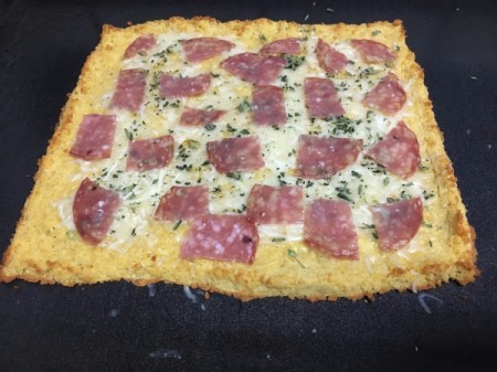 Flourless Chicken Pizza Crust with meat, cheese and spices