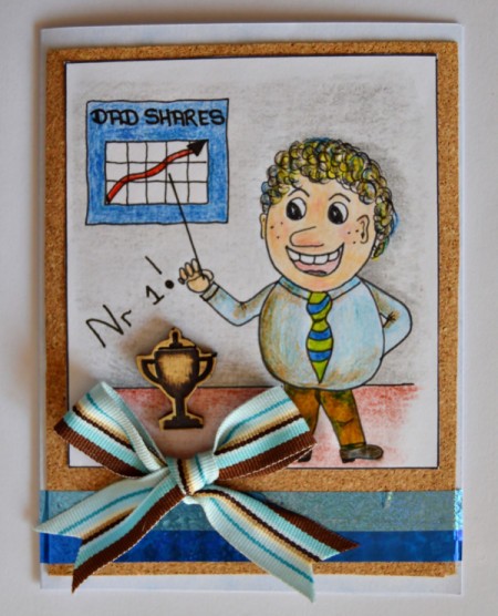 Homemade #1 Dad Card - make a bow with the belt ribbon, trim ends, and glue onto card