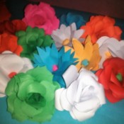Layered Paper Flowers - mass of different colored paper flowers