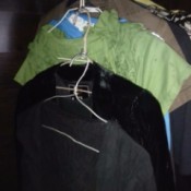 Reusing Can Pull Tabs for Expanding Hangers - two dresses hanging the space of one hanger on closet rod