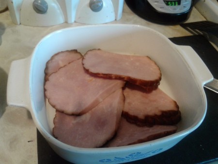 ham slices in casserole dish