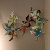 Handmade Pinwheel Mobile - view of hanging mobile from the underside
