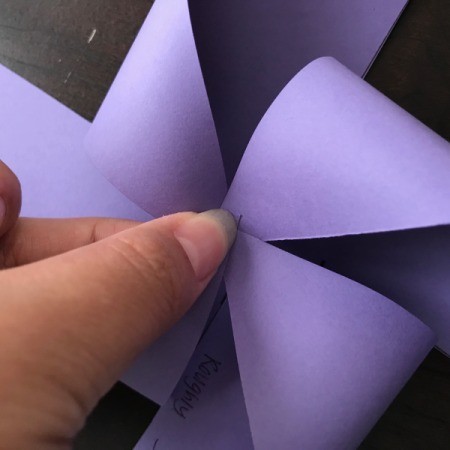 Handmade Pinwheel Mobile - push brad through the hole in the center