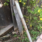 Wooden supports to keep a leaning fence upright.
